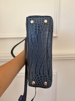 Balenciaga Denim Blue Croc Embossed Small Rodeo Bag