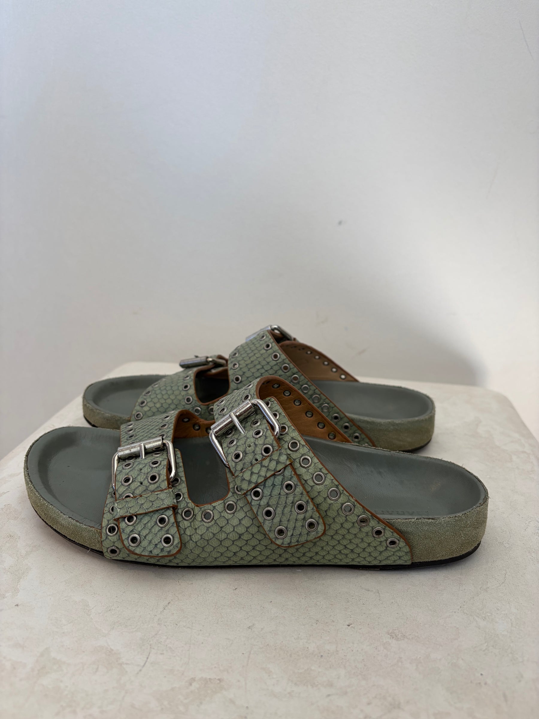 Isabel Marant Sage Python Embosses Leather Rivet Slides, 38