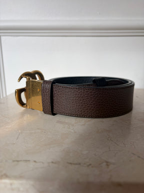 Gucci Black and Brown Reversible Leather Marmont Belt, 80