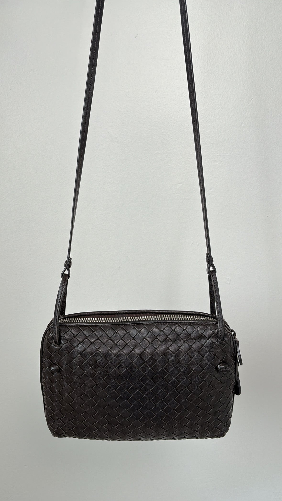 Bottega Veneta Dark Brown Intrecciato Leather Nodini Crossbody Bag