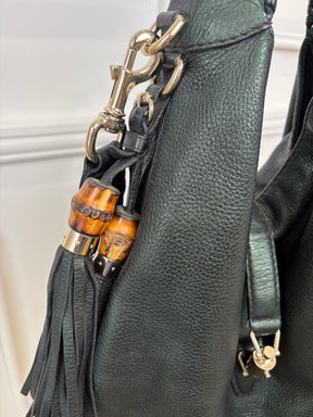 Gucci Emerald Green Metallic Leather Indy Jackie Hobo Bag
