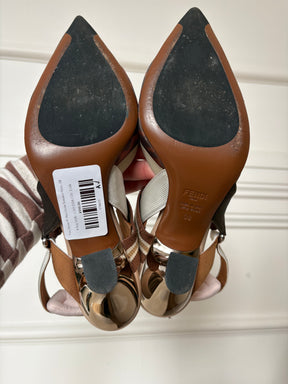 Fendi Brown FF Mesh Colibri Slingback Heels, 38