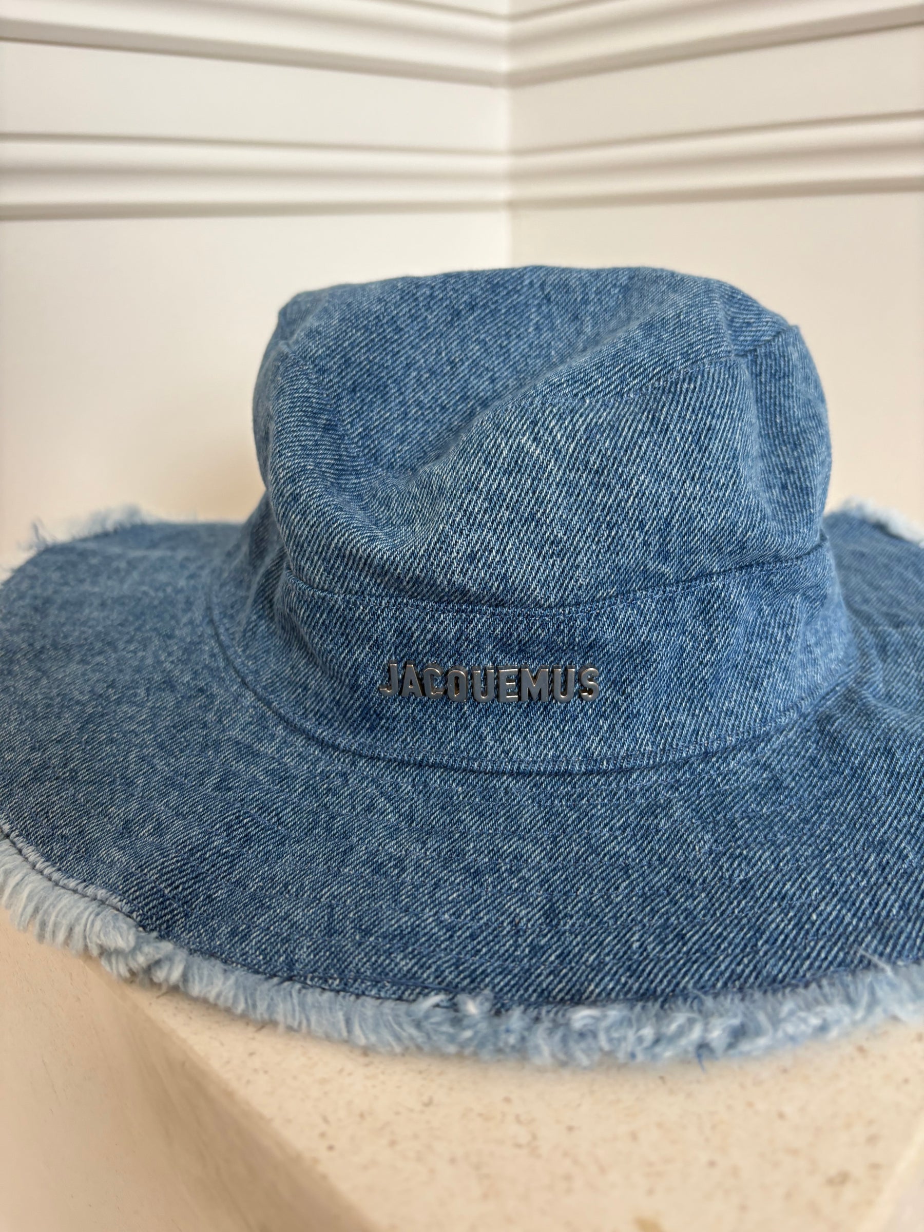 Jacquemus Blue Denim Logo Bucket Hat, 56