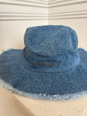 Jacquemus Blue Denim Logo Bucket Hat, 56