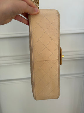 Chanel Beige Lambskin Leather Jumbo Single Flap