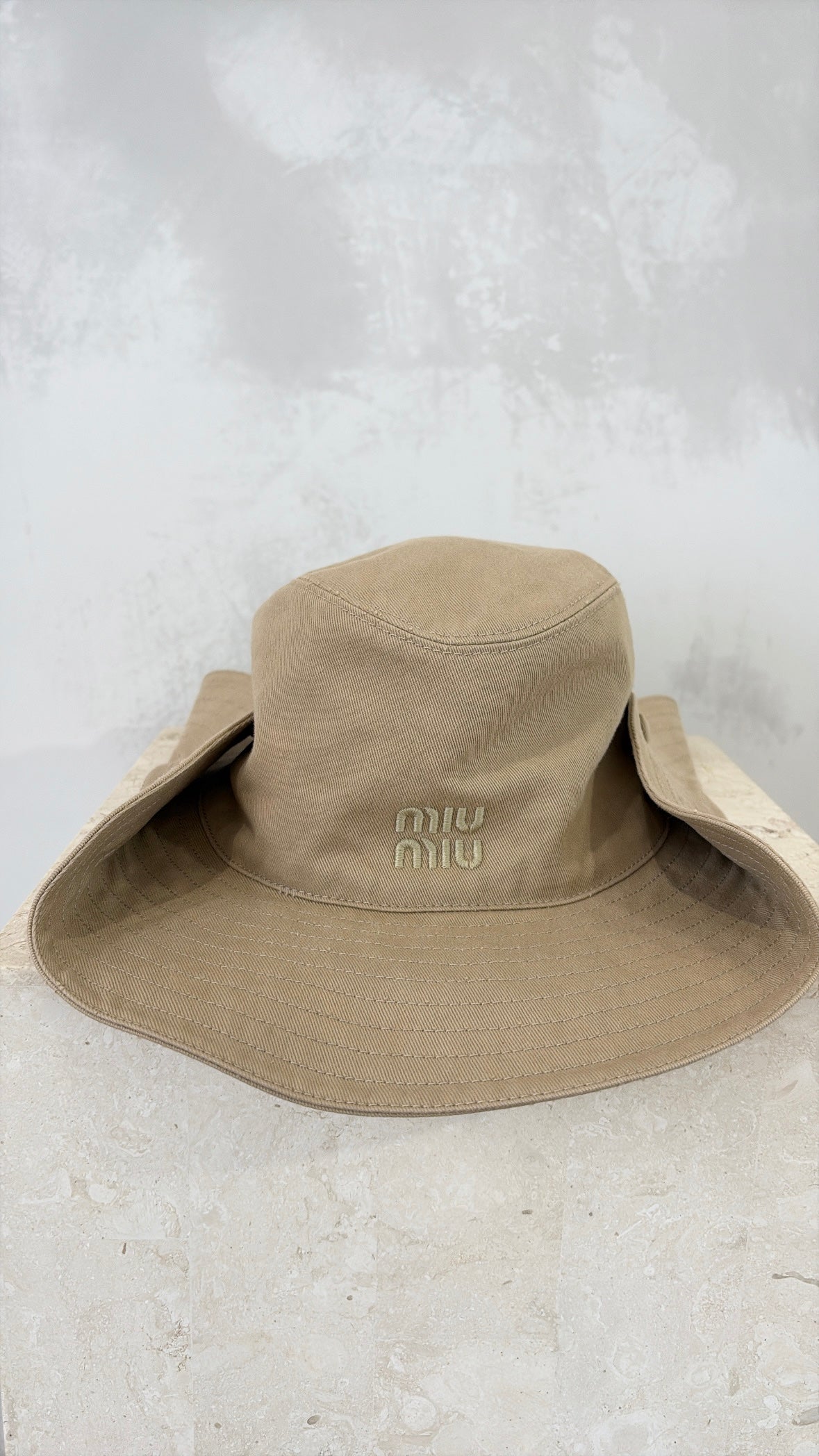 Miu Miu Beige Canvas Logo Cowboy Hat, L