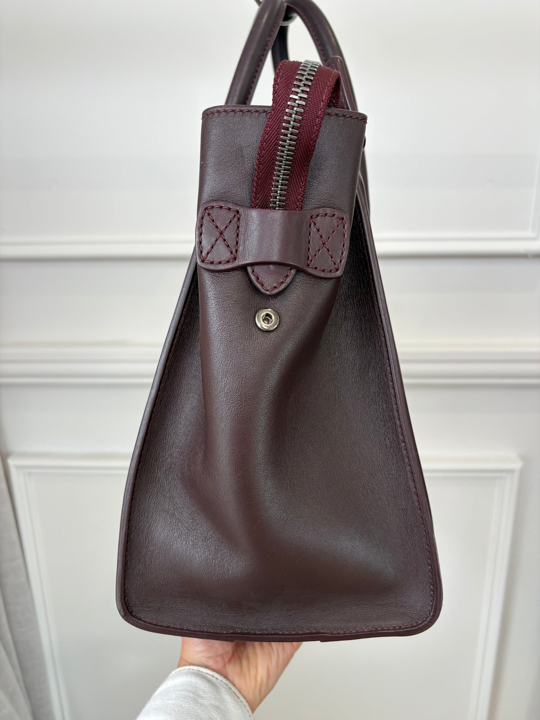 Celine Burgundy Leather Mini Luggage Tote