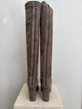 Scanlan Theodore Taupe Suede Pointed Knee High Boots, 38