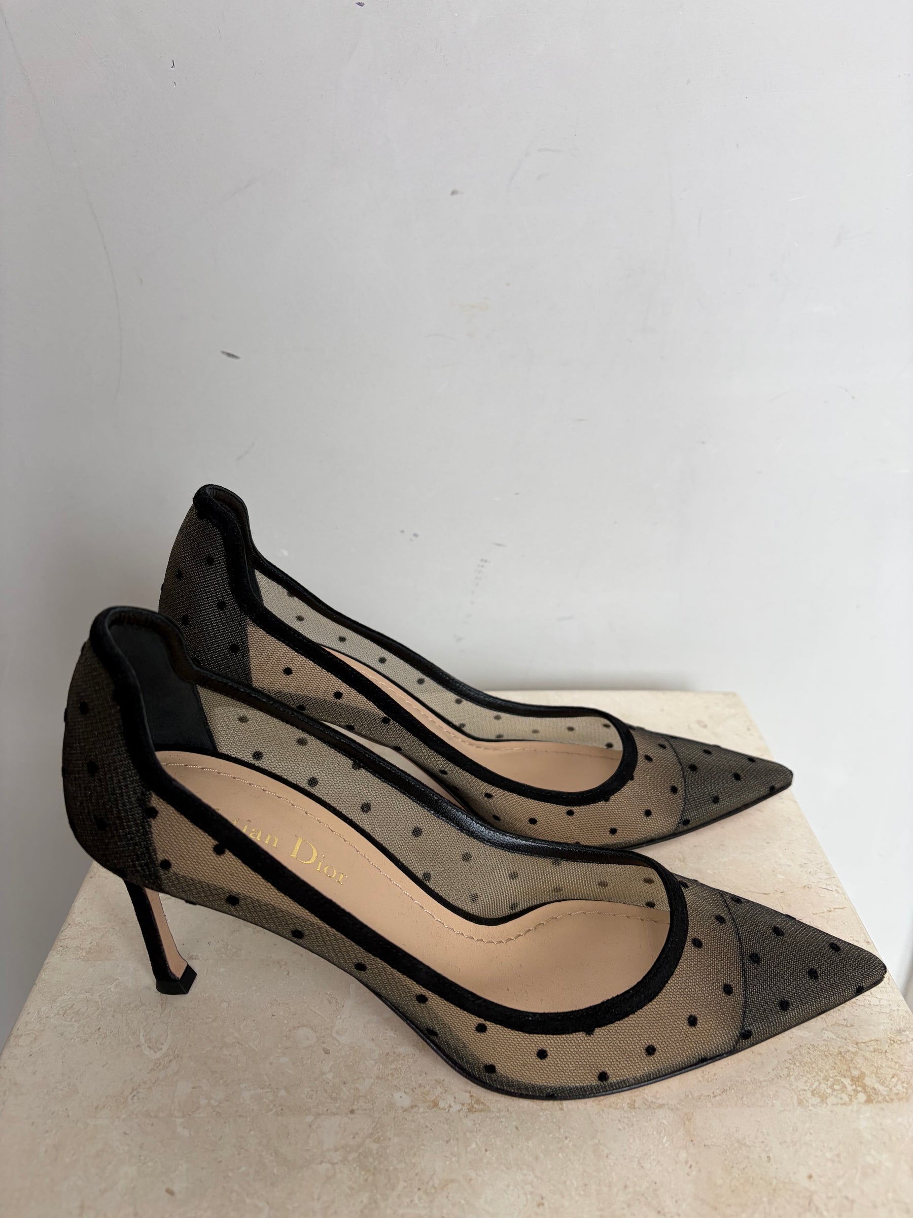 Dior Black Mesh Spotted Pointed Pump, 38.5 D