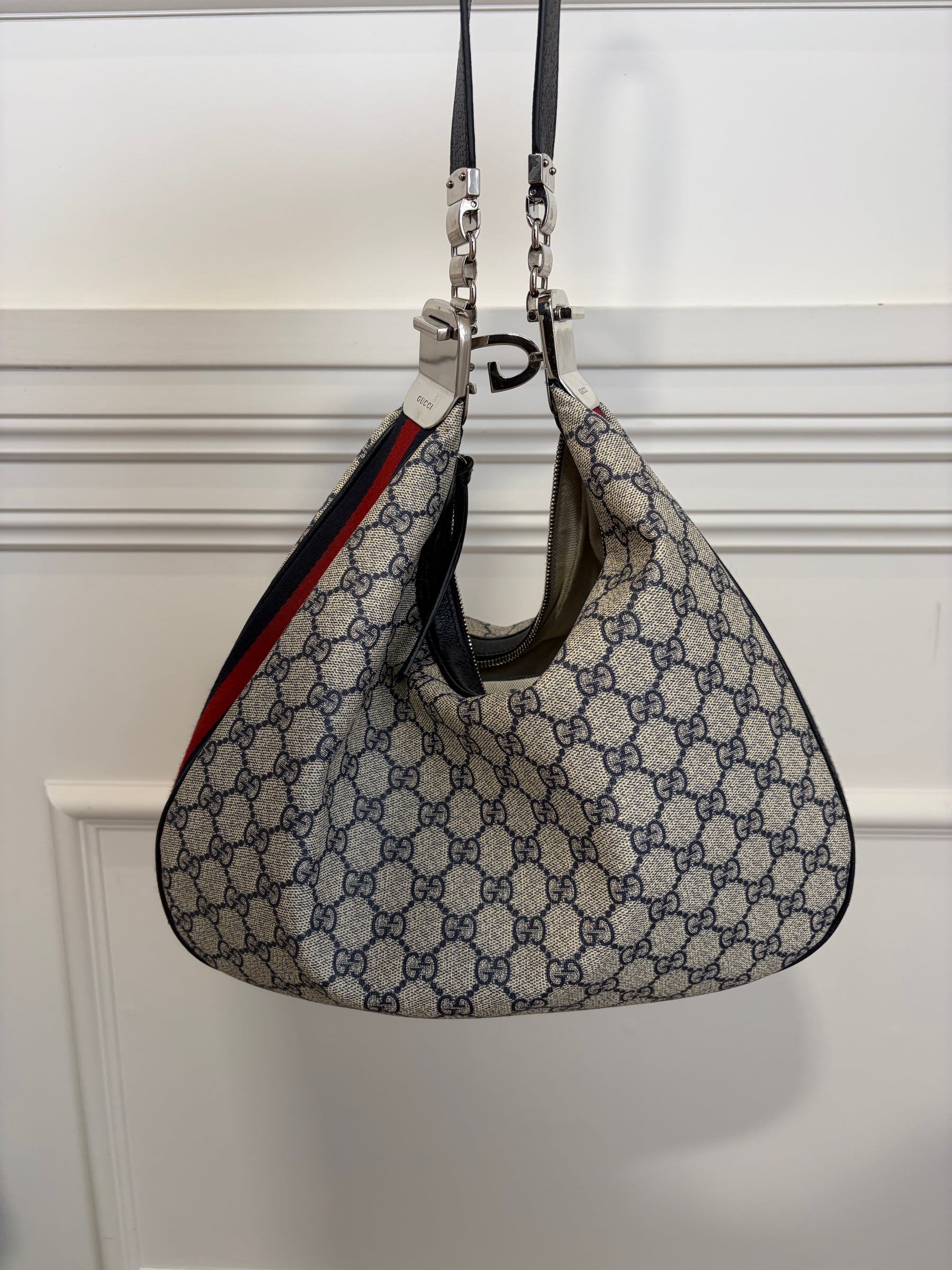 Gucci GG Supreme Canvas Attache Bag Beige / Blue Medium