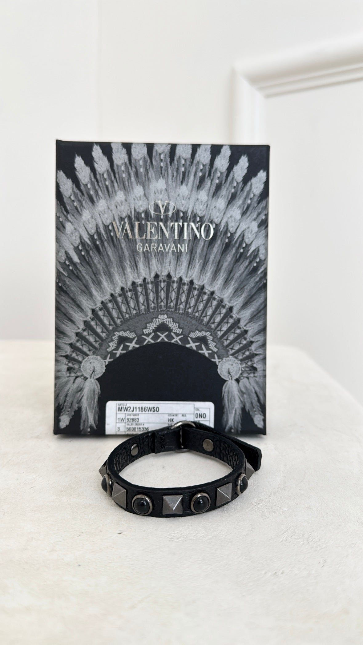 Valentino Leather Rockstud Bracelet Black, OS