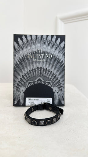 Valentino Leather Rockstud Bracelet Black, OS