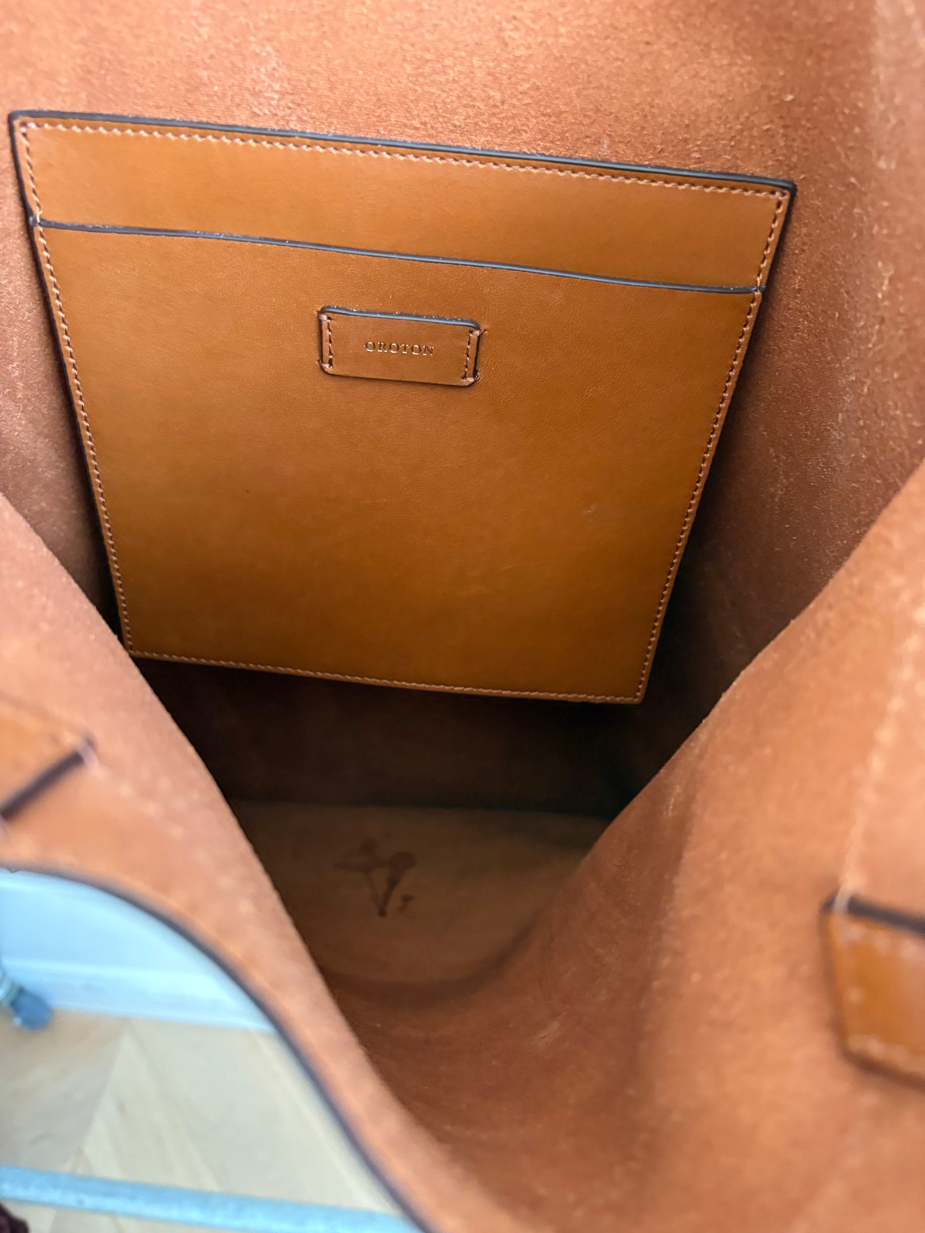 Oroton Tan red and White logo Tote Bag