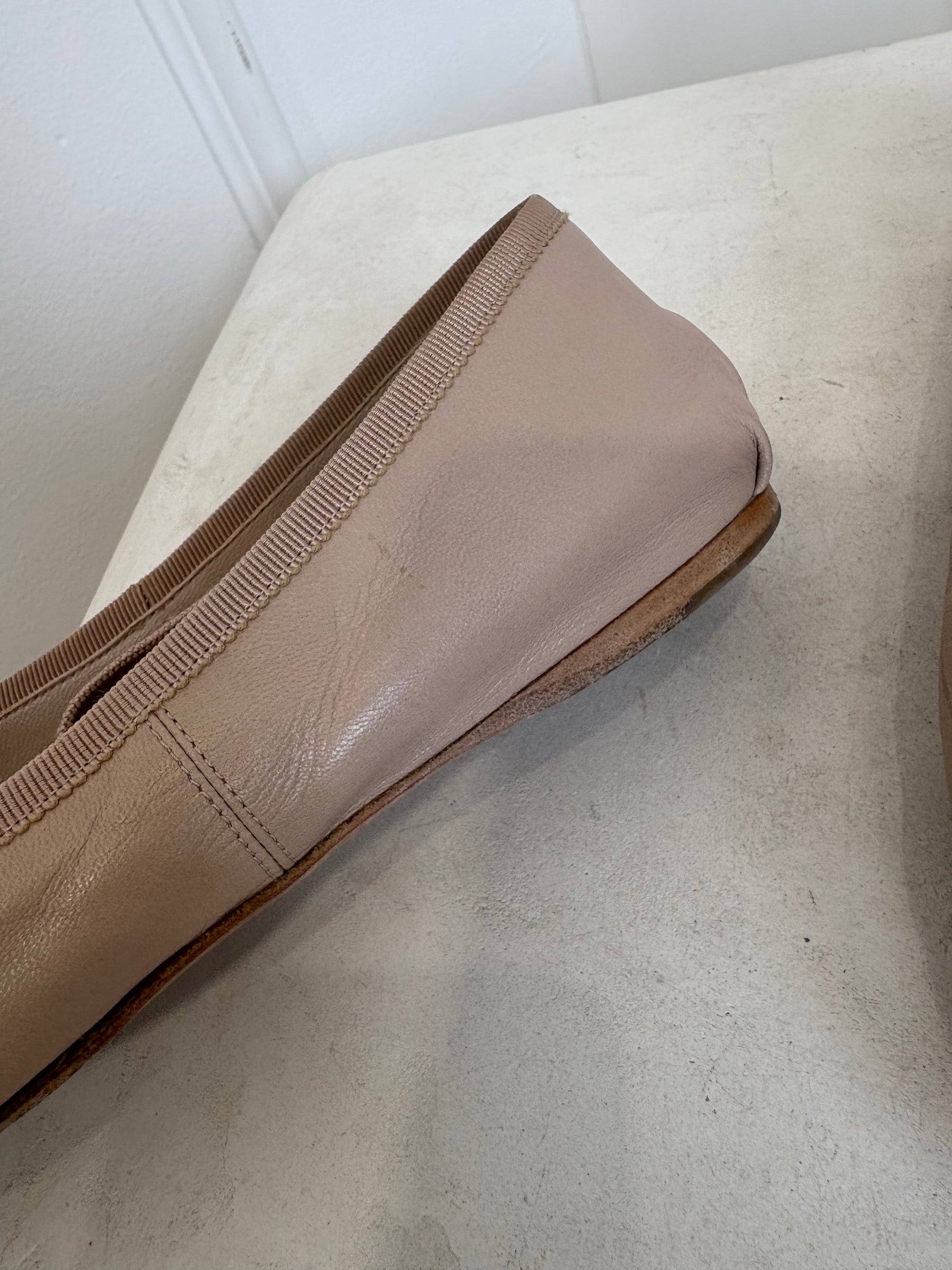 Miu Miu Blush Leather Logo Ballet Flats, 38.5