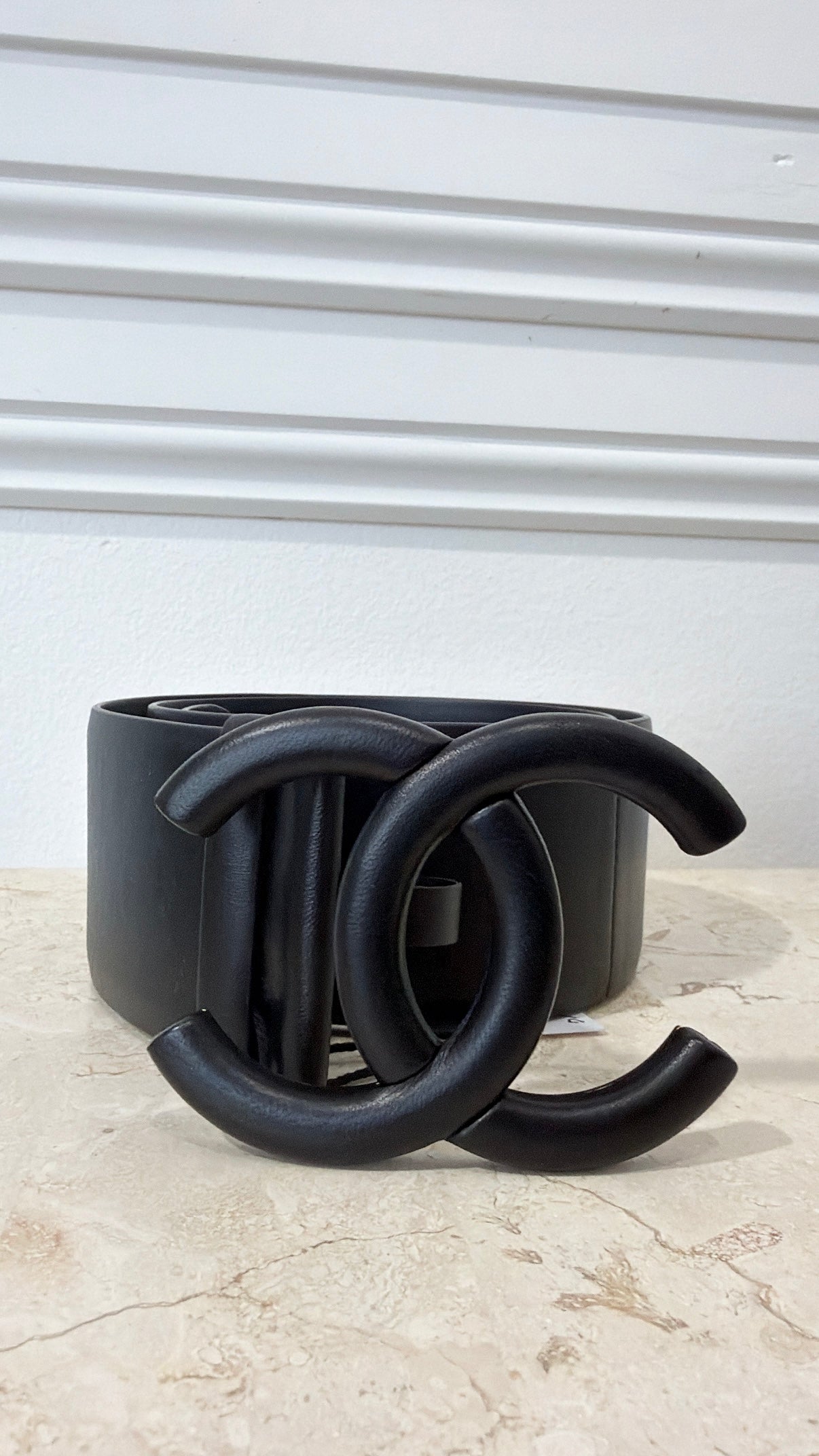 Chanel Black Leather Covered Logo Belt, 80cm