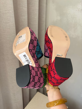Gucci Multi Monogram Canvas Platfrom Marmont Sandals, 37