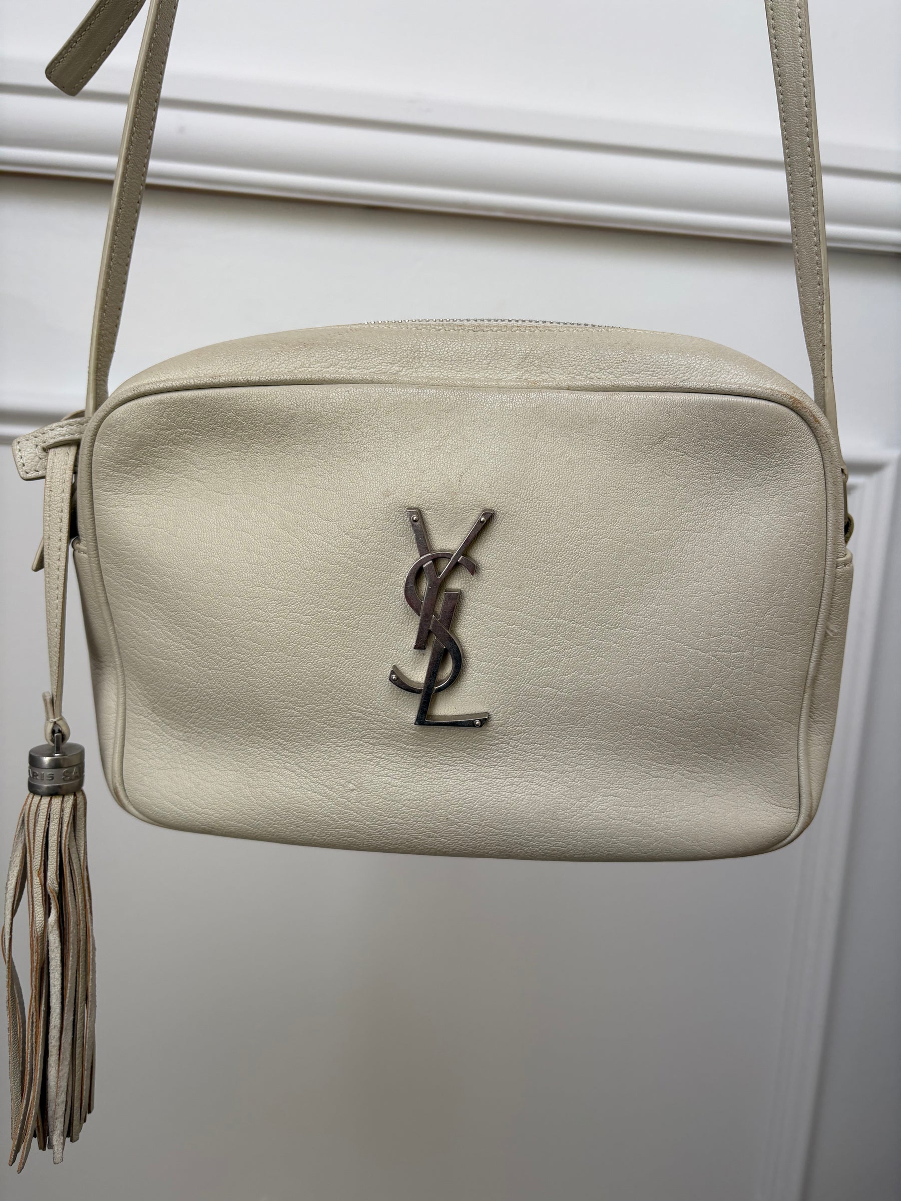 Saint Laurent Cream Leather Lou Camera Tassel Bag