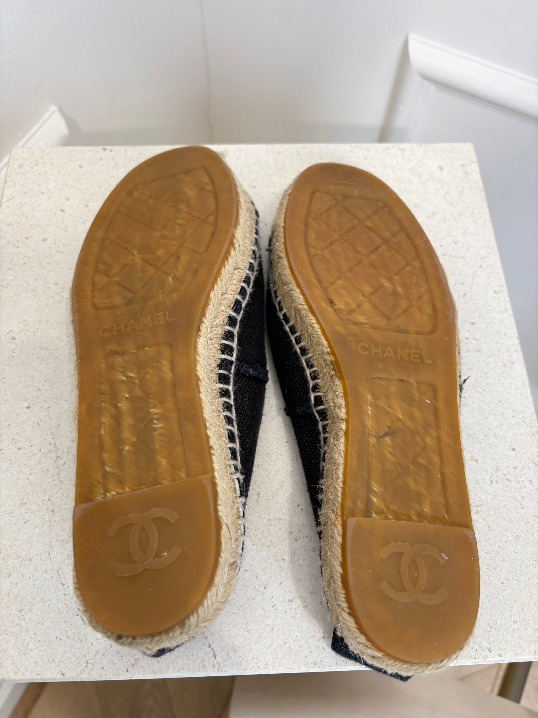 Chanel Black Canvas Logo Espadrilles, 38