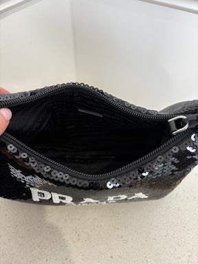 Prada Black Sequin Logo Re-edition Shoulder Bag