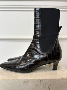 Totême Brown Mock Croc Leather ankle Boots, 36