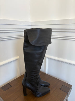 Hermès Black Leather Platform Knee High Boots, 40