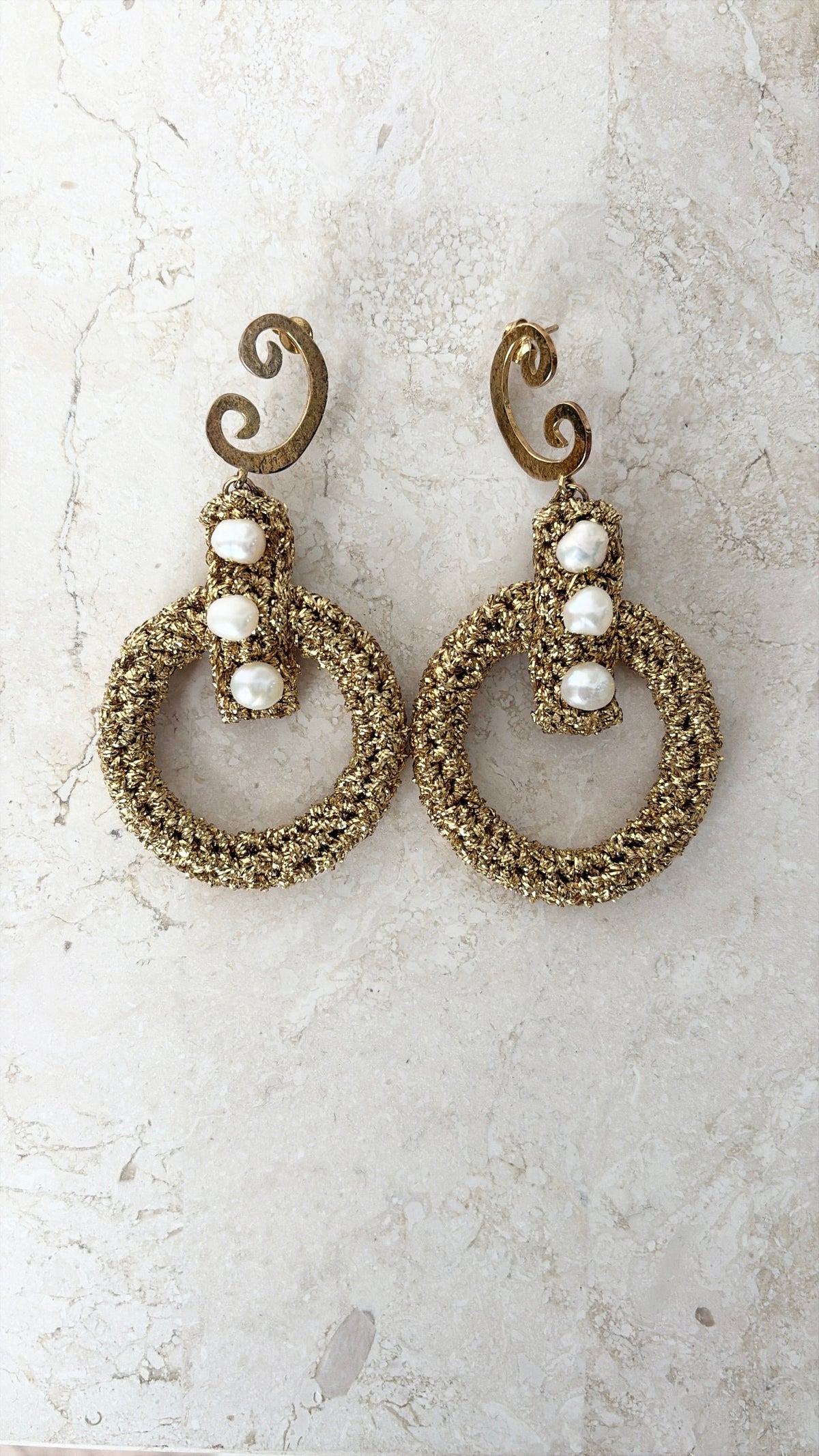 Lucy Folk Crochet Earrings Gold