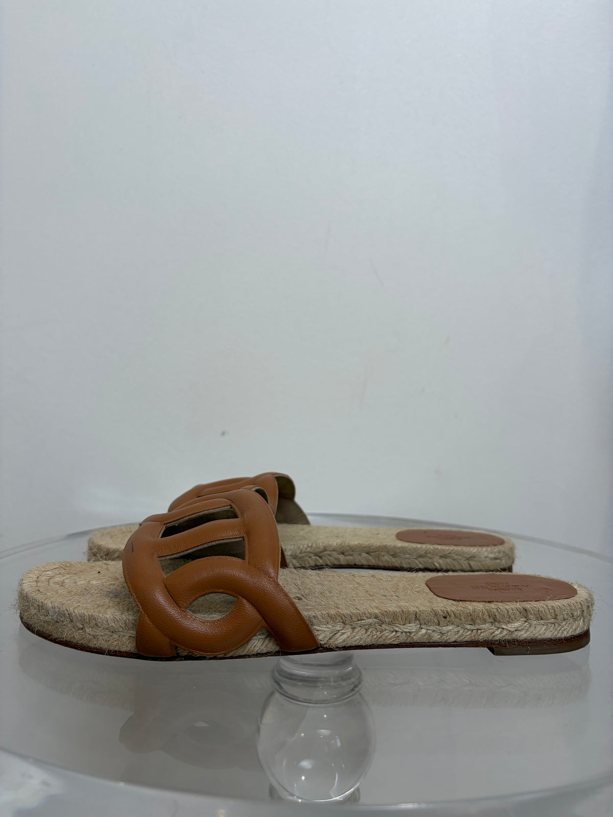 Hermès Tan Leather Espadrille Famosa Slide, 41