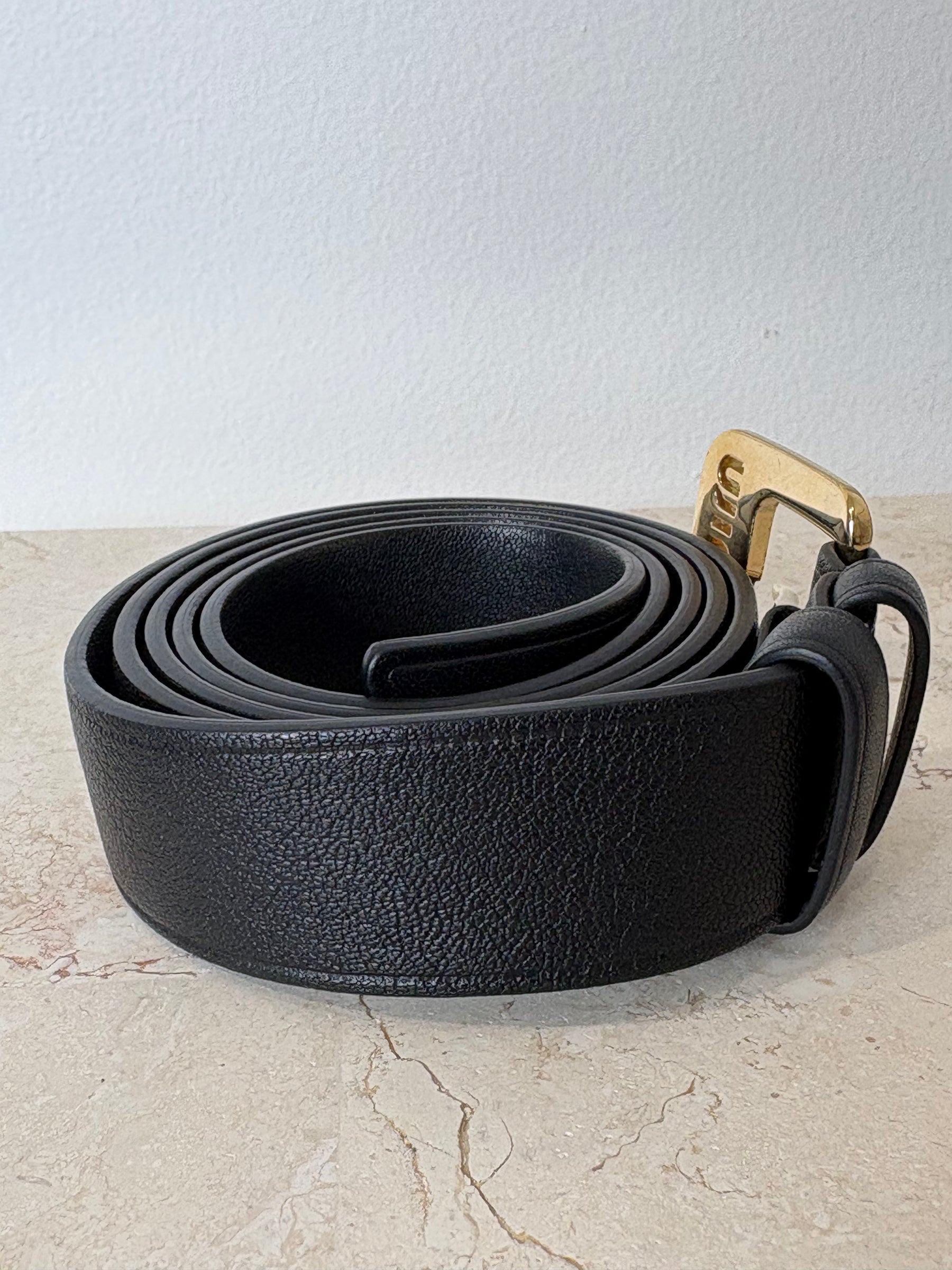 Miu Miu Black Leather Belt Gold Tone Hardware, 36/90