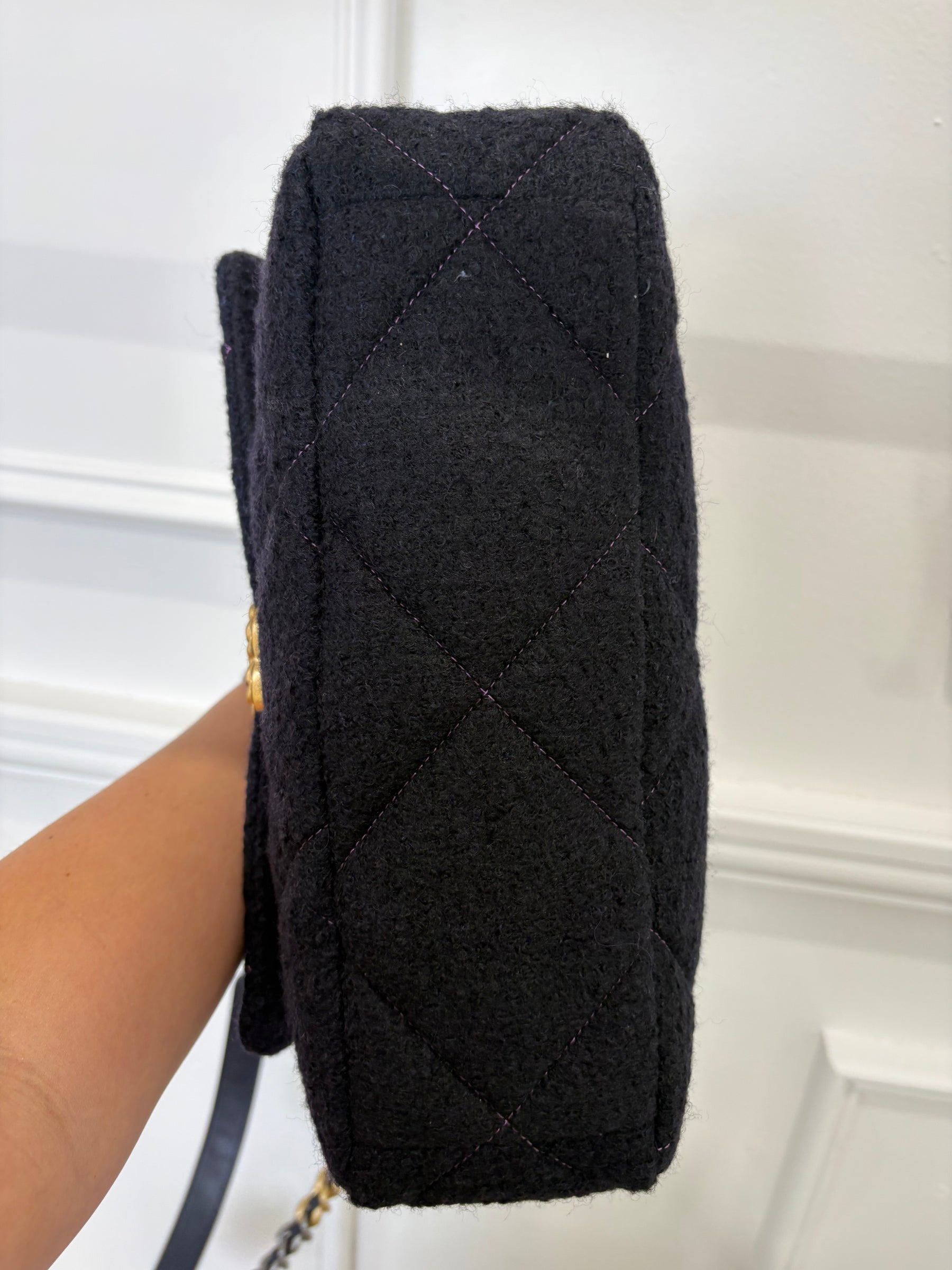 Chanel Flap Bag 19 In Boucle Black Blue Purple