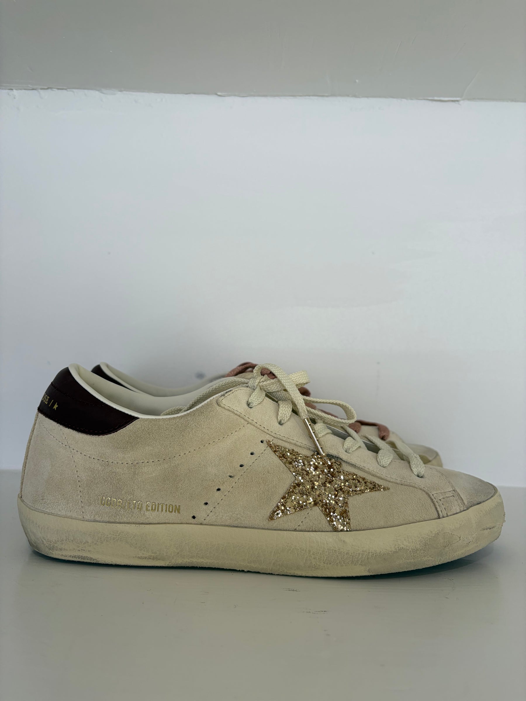Golden Goose Superstar Beige Suede Sneakers With Gold Star, 40