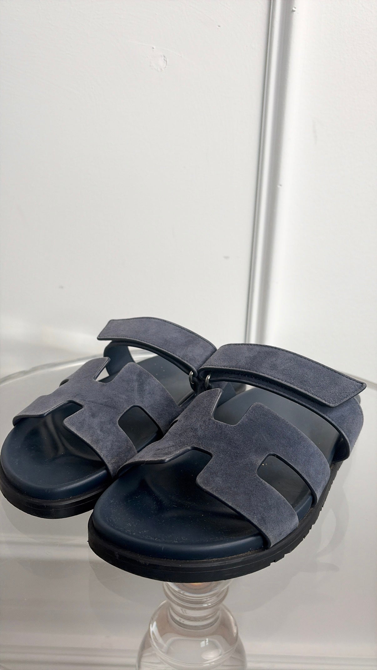 Hermès Navy Suede Chypre Sandals, 39