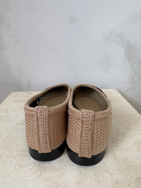 Chanel Black and Beige Crochet Ballet Flats, 35.5 C