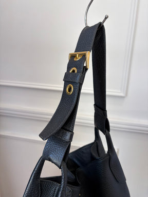 Prada Grained Leather Hobo Bag Black