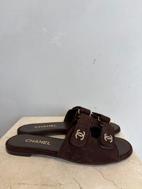 Chanel Brown Suede CC City Sandal, 39