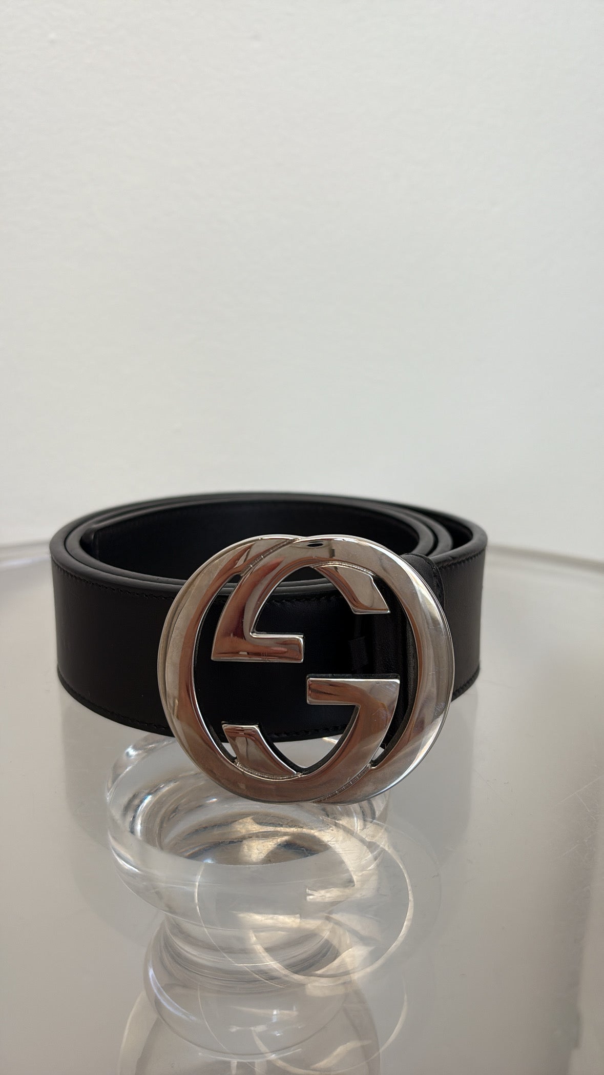 Gucci Silver Marmont GG Black Wide Leather Belt, 85-34