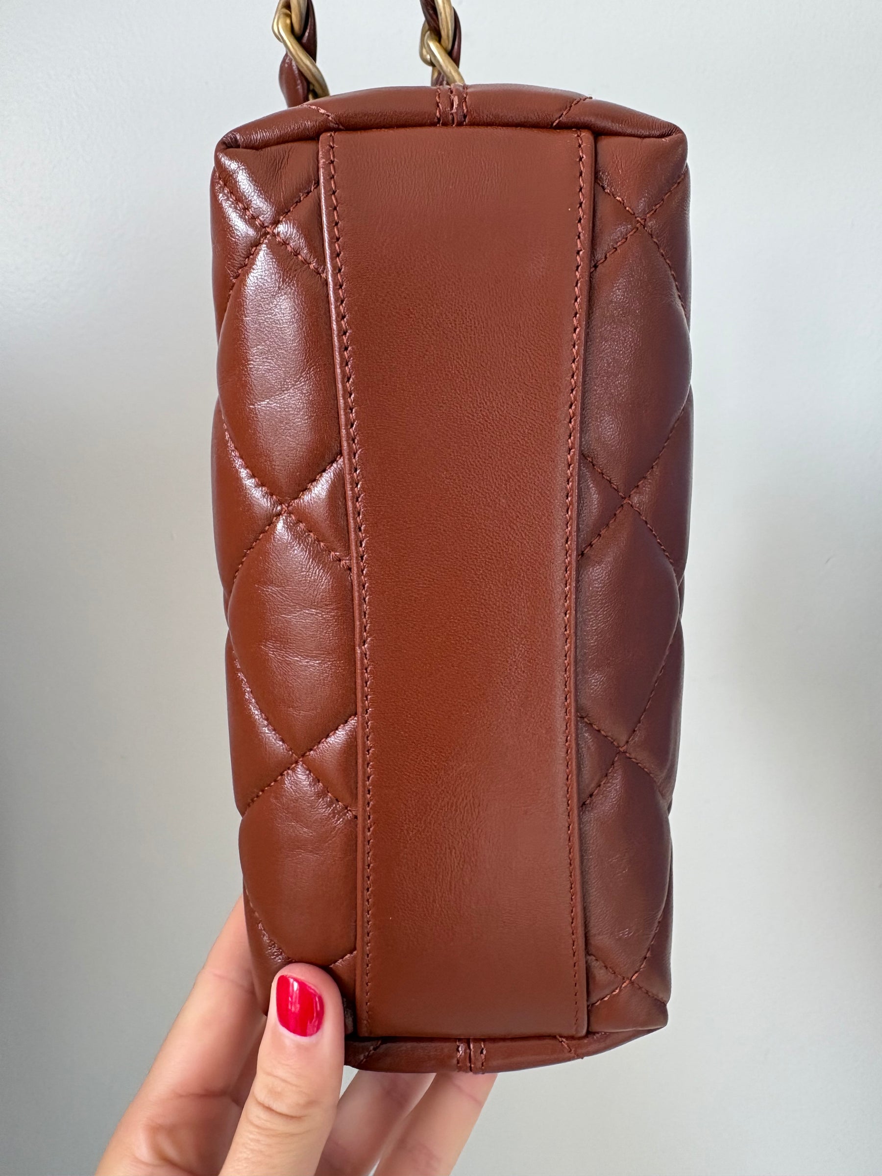 Chanel Tan Shiny Lambskin Leather Small Hobo Bag