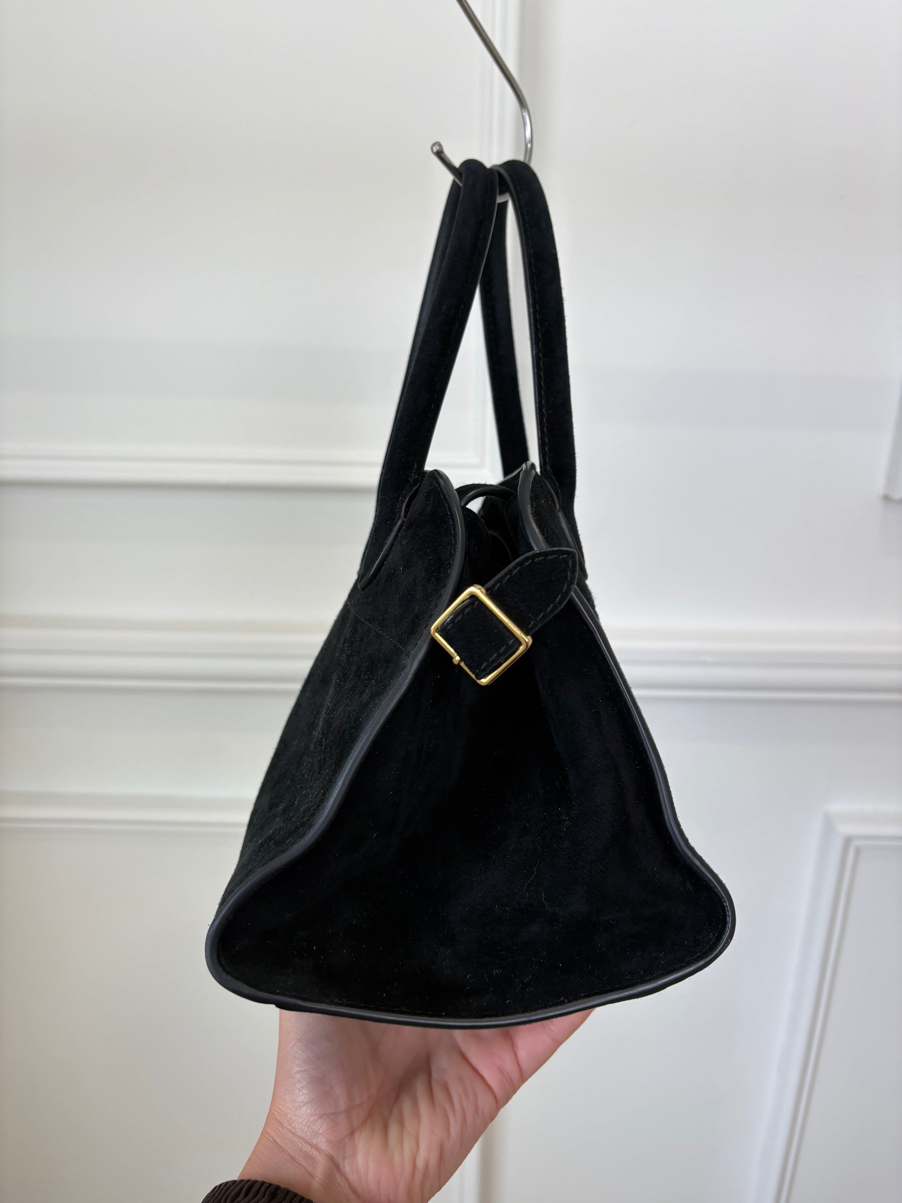The Row Black Suede Soft Margaux 10 Bag