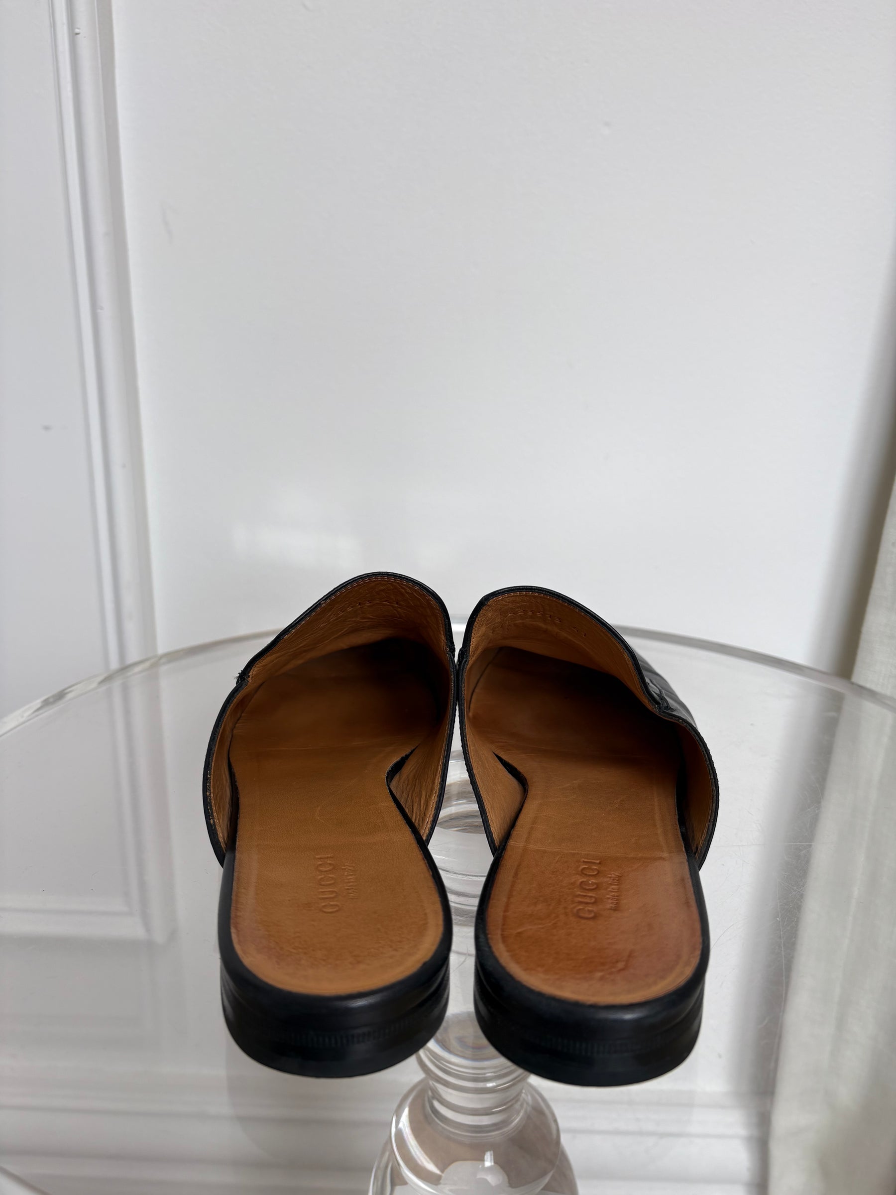 Gucci Black Leather Princeton Mules, 41