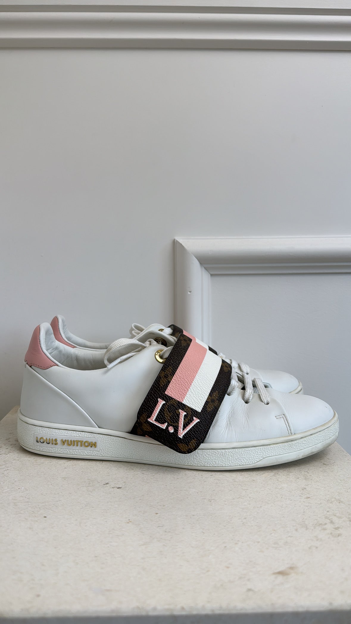 Louis Vuitton White Leather Monogram Strap Sneaker, 37