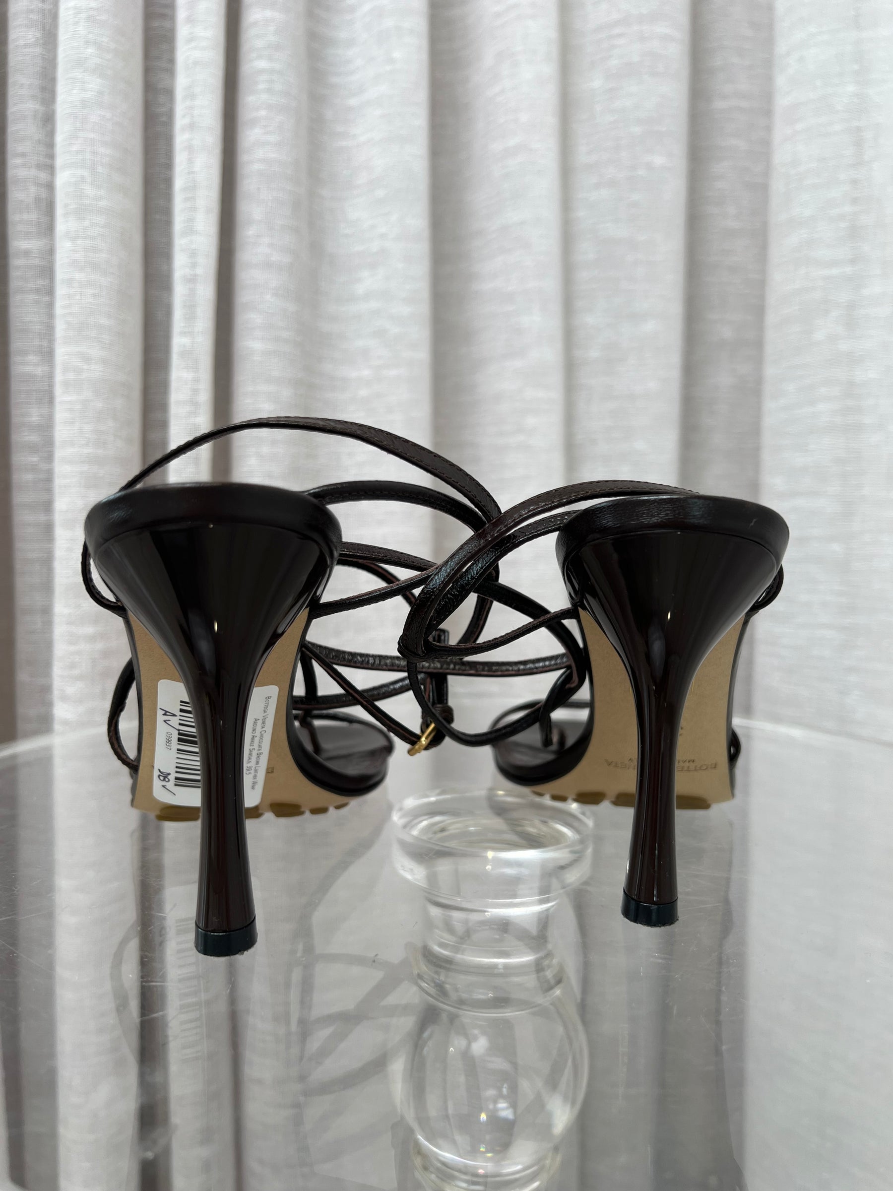 Bottega Veneta Chocolate Brown Leather Wrap Around Ankle Sandals, 39.5