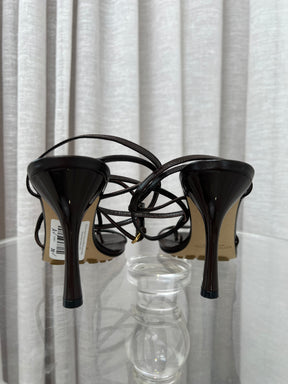 Bottega Veneta Chocolate Brown Leather Wrap Around Ankle Sandals, 39.5