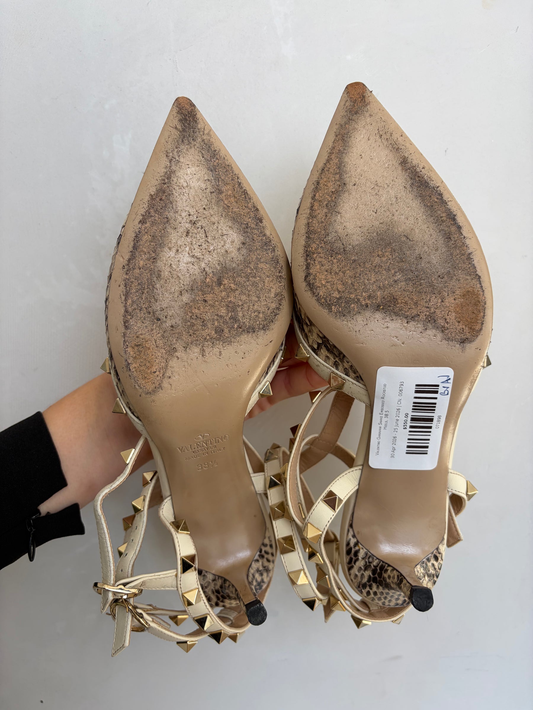 Valentino Garavani Snake Embossed Rockstud Heels, 38.5