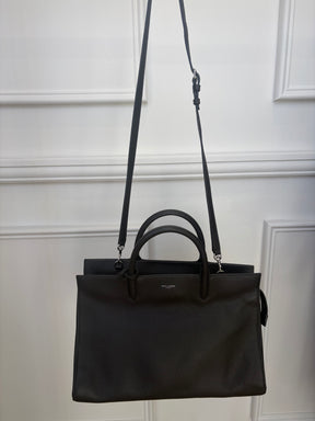 Saint Laurent Grey Leather Top Handle Tote Bag with Shoulder Strap