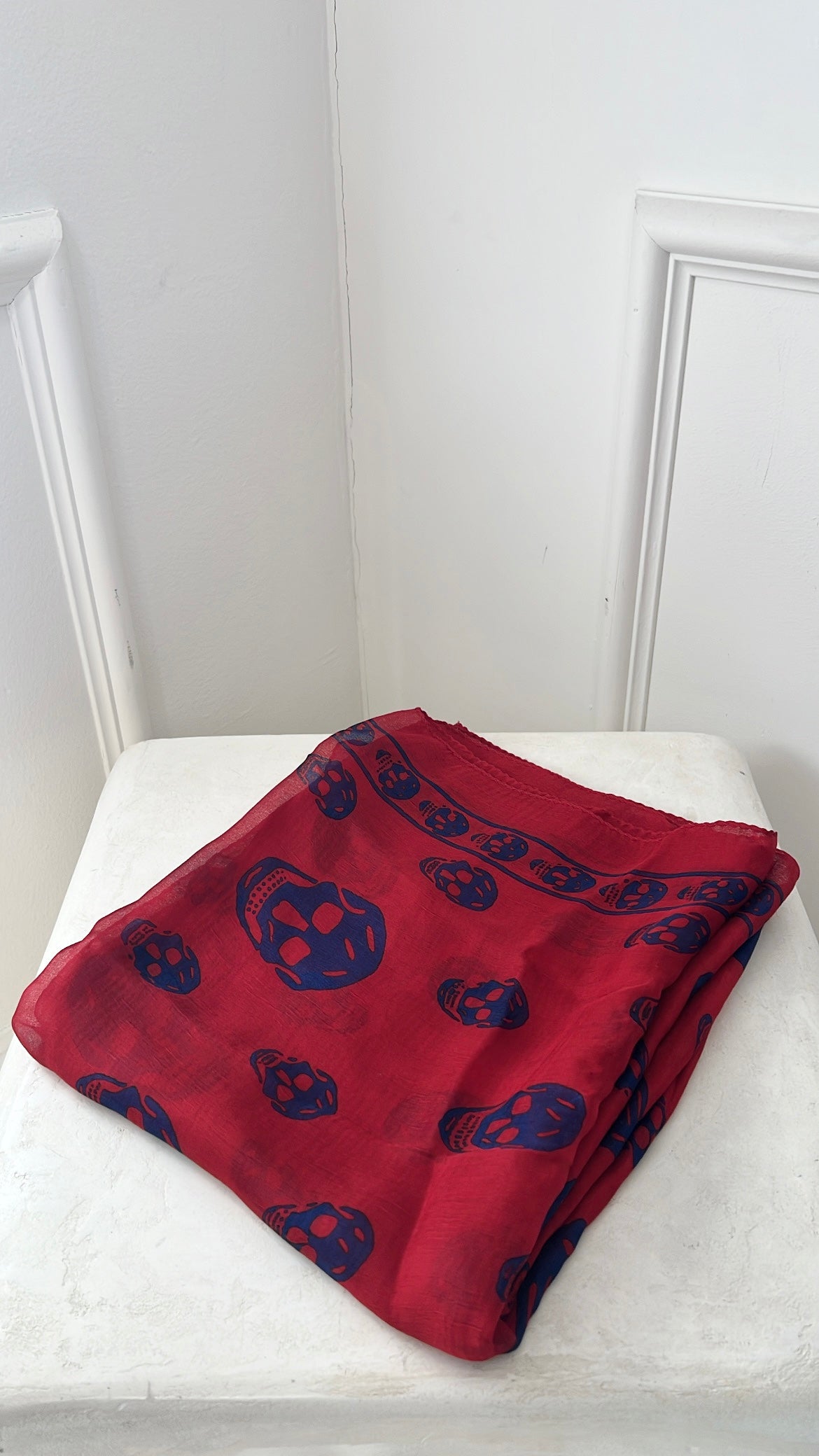Alexander McQueen Red And Navy Silk Scarf