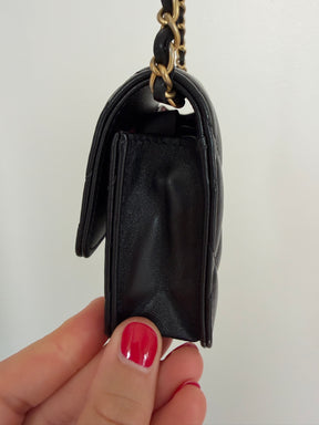 Chanel Black Leather Ruffle Shoulder Crossbody Card Case