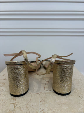 Gucci Gold Crinkled Leather Marmont Block Heels, 38.5