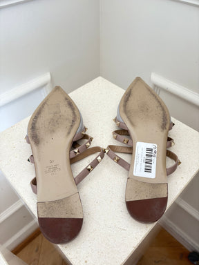 Valentino Garavani Blue and Beige Patent Pointed Rockstud Flats, 40