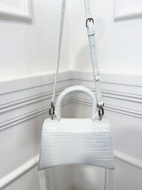 Balenciaga White Croc Embossed Hourglass Bag, XS