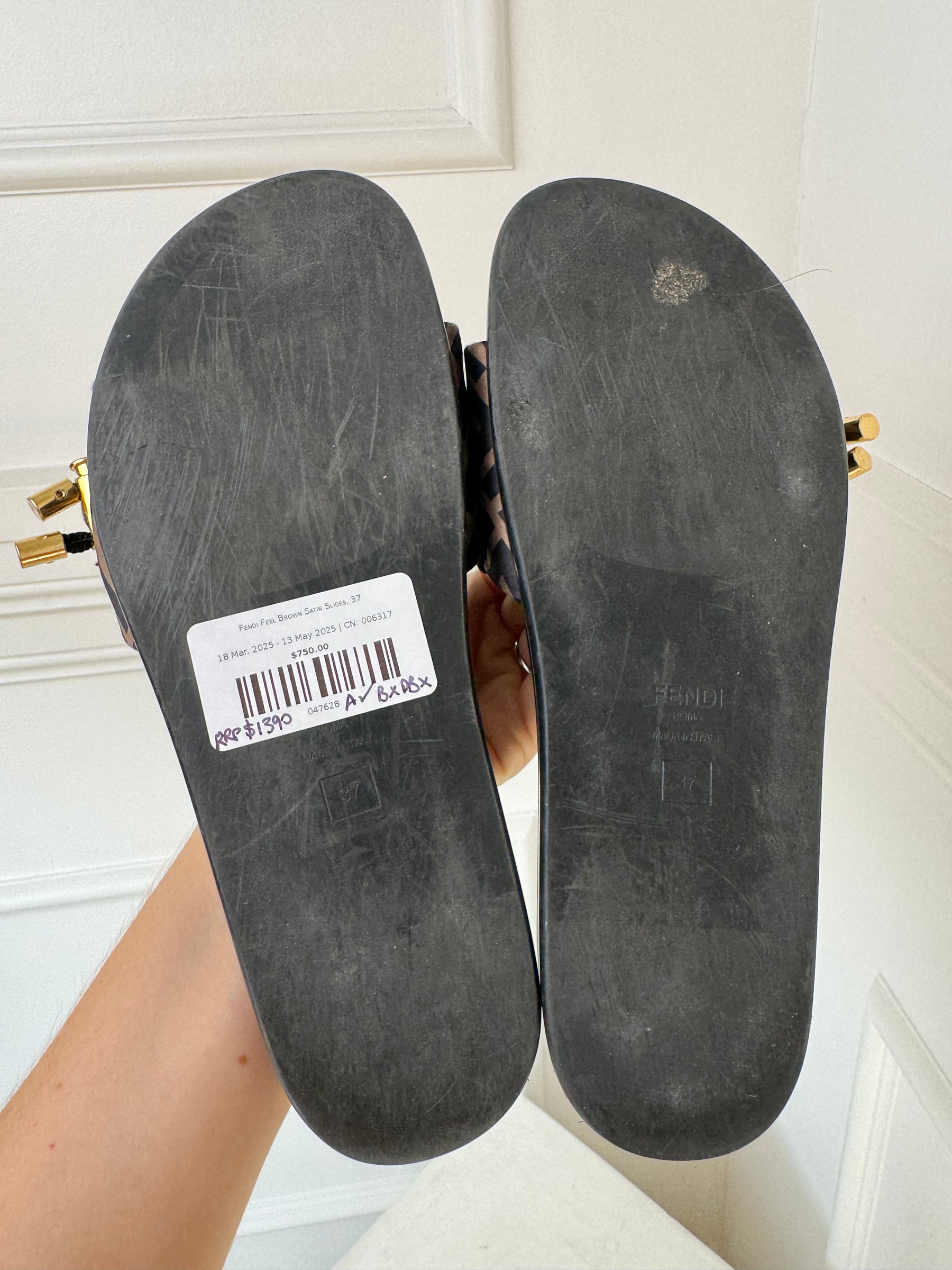 Fendi Feel Brown Satin Slides, 37