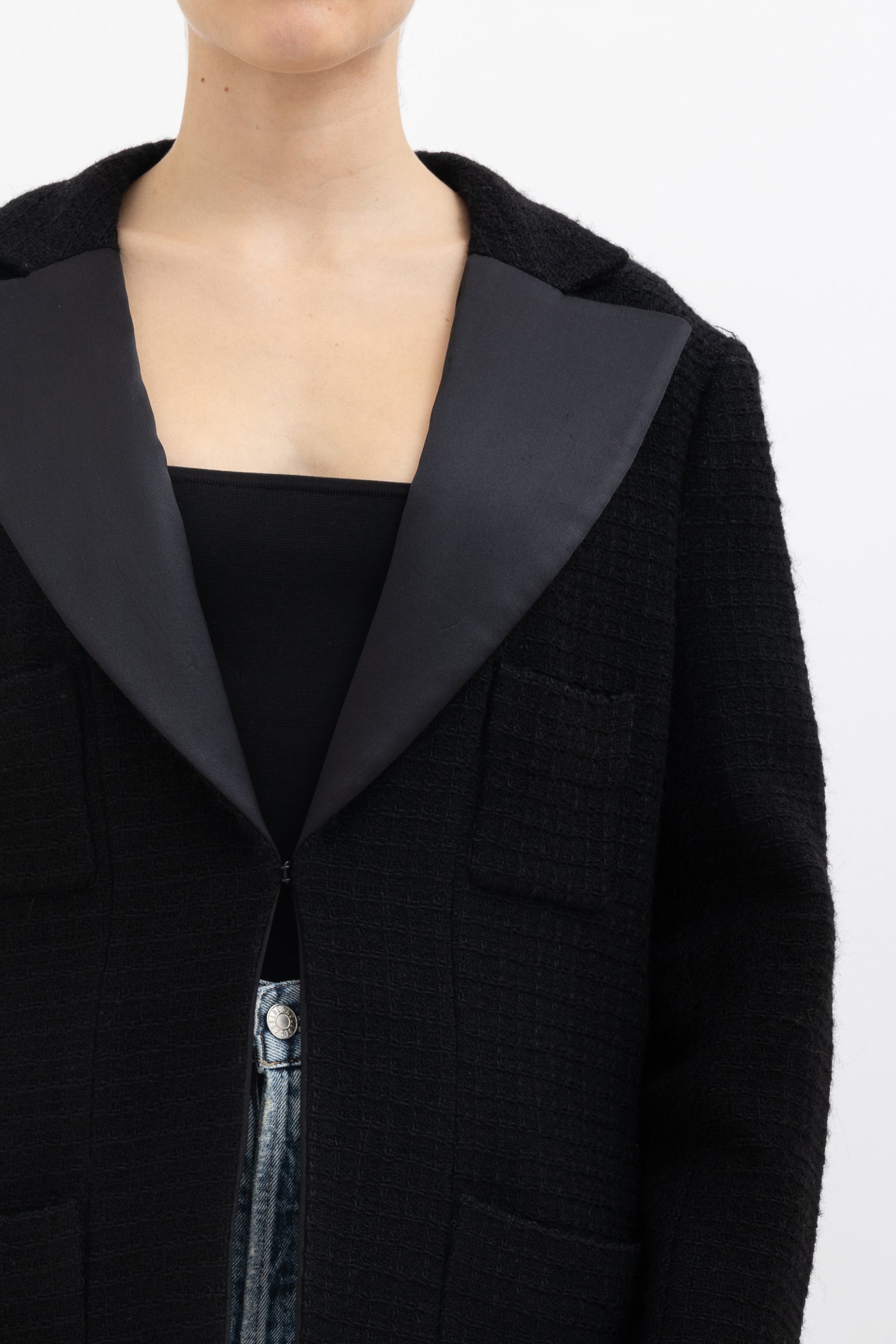 Tweed Jacket With Satin Lapel